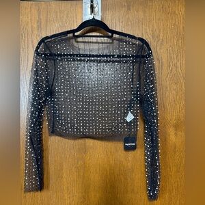 Black Sheer Beaded Top NWT